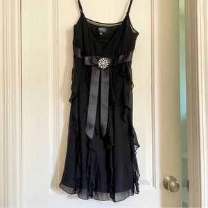 adrianna papell cocktail dresses black bow satin ruffle size 6